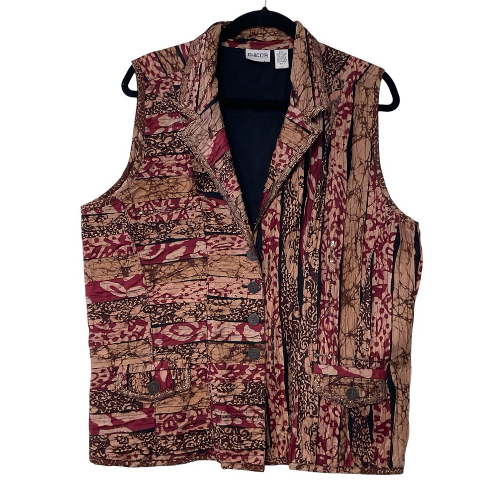 Chico’s cotton-Silk Button Front Vest Size 3(XL)Sequin and Beaded Embellishment